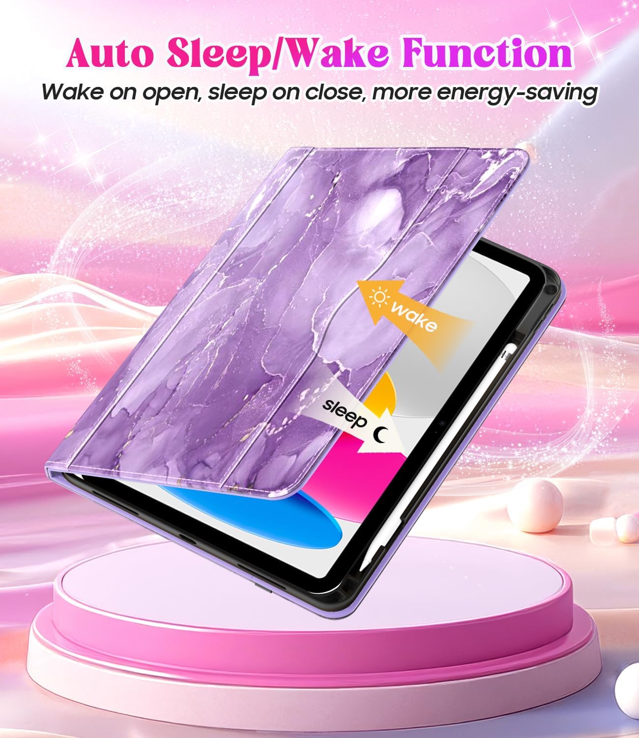 Zonefoker Case for iPad 11th Generation (A16) 11-inch 2025, for 10th Generation 10.9'' 2022, PU Leather iPad 11/10 th Gen Cover with Multi-Angle Viewing, Pencil Holder, Pocket Design, Marble Purple