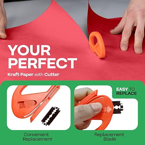 Vista 31 de Rollo de papel kraft marrón de 24 x 1800 pulgadas (150 pies) con cortador, papel de calidad fabricado en Estados Unidos, 50 libras de grosor