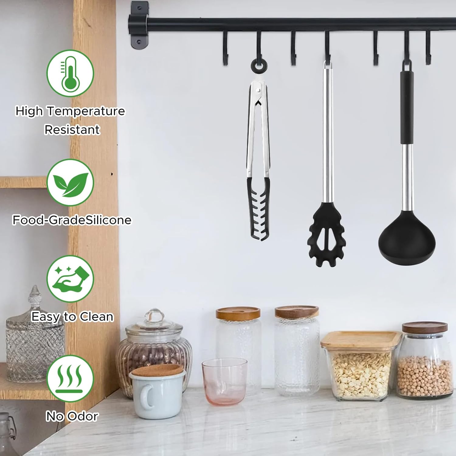 3Pcs Spaghetti Spoon, Pasta Fork and Tong, Silicone Spaghetti Fork with Teeth and Stainless Steel Handle