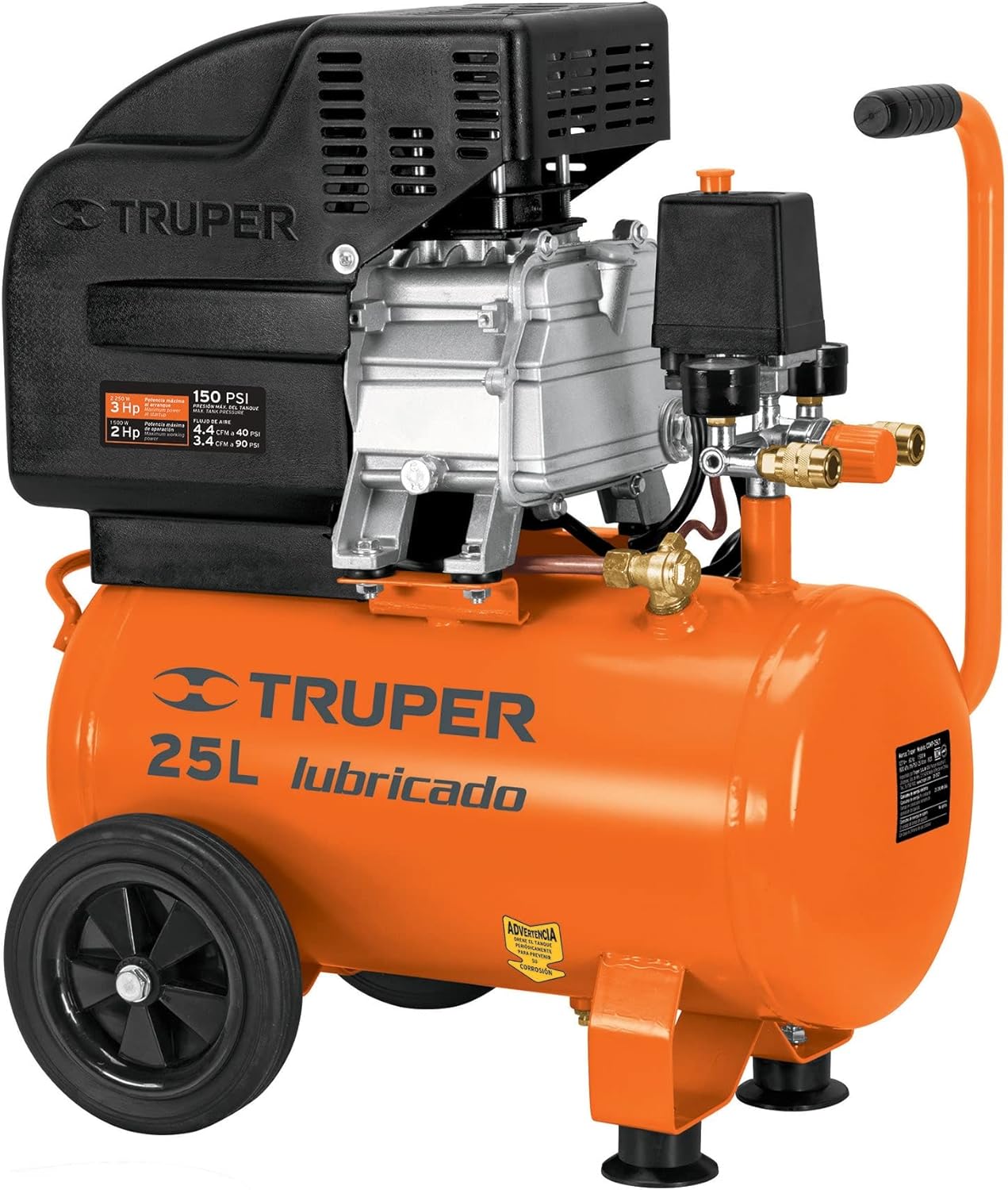 Horizontal compressor 25 L, 3 HP (maximum power), 120 V