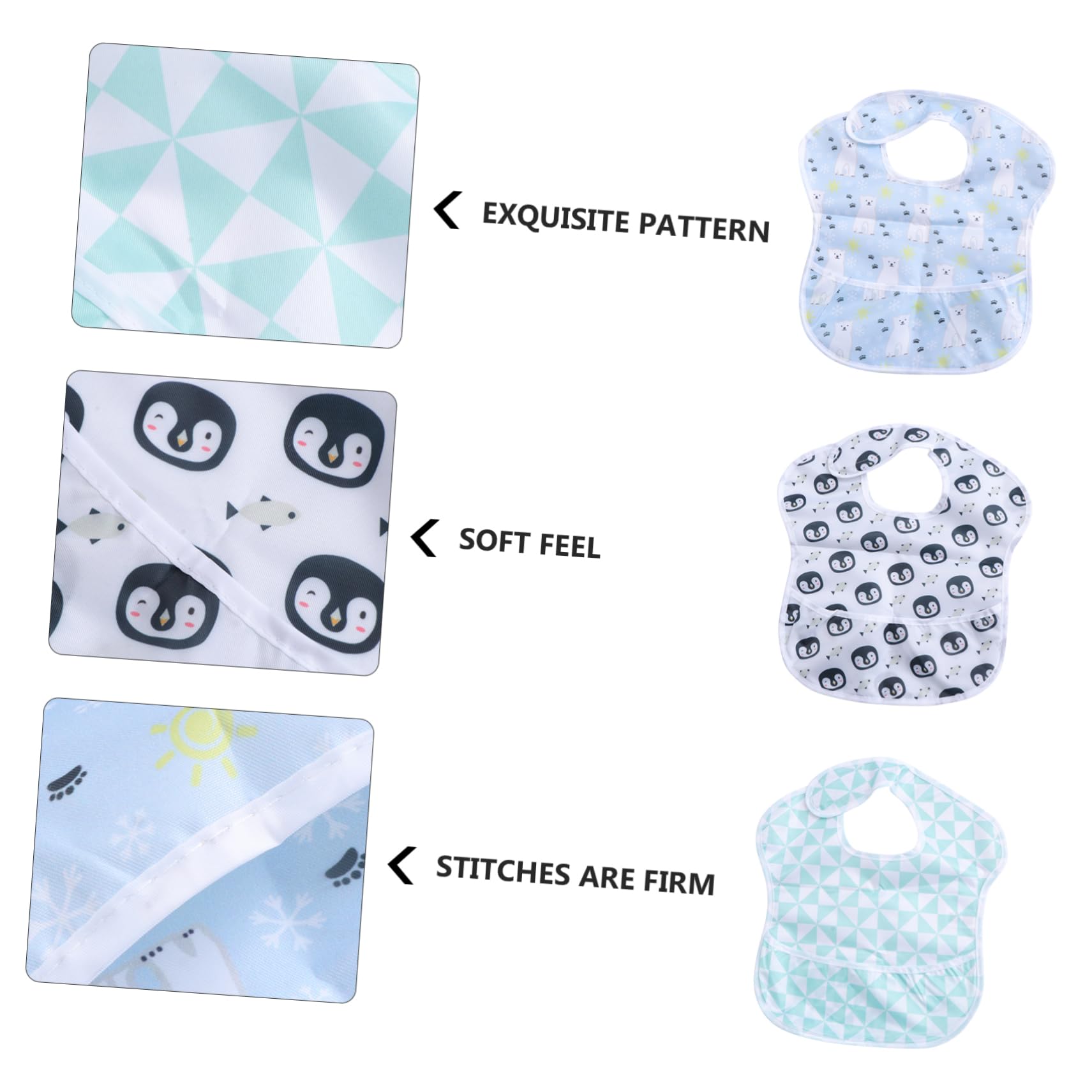 VICASKY 9pièces Bavoirs Étanches Pour Garçon Fille Avec Motifs Ours Et Pingouin Bavoirs Amovibles Pour Repas Garçon Fille Accessoires De Nourriture Pour Garçons