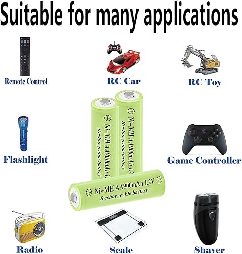 Miniatura 5 de Baterías recargables NiMH AA de 900 mAh de 1.2 V, paquete de 12 baterías recargables dobles A para luces solares, luces de cadena de luces de