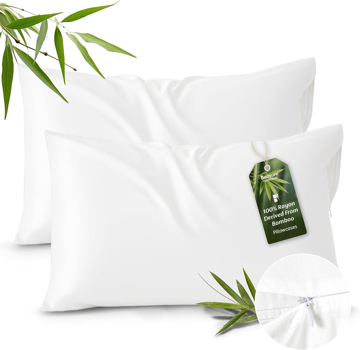 Fundas de almohada con cremallera Bedsure Tamaño estándar de rayón derivado del bambú | Funda de almohada refrescante para personas que duermen calientes, fundas de almohada de tejido puro y suave, regalo, azul claro, 20 x 26 pulgadas