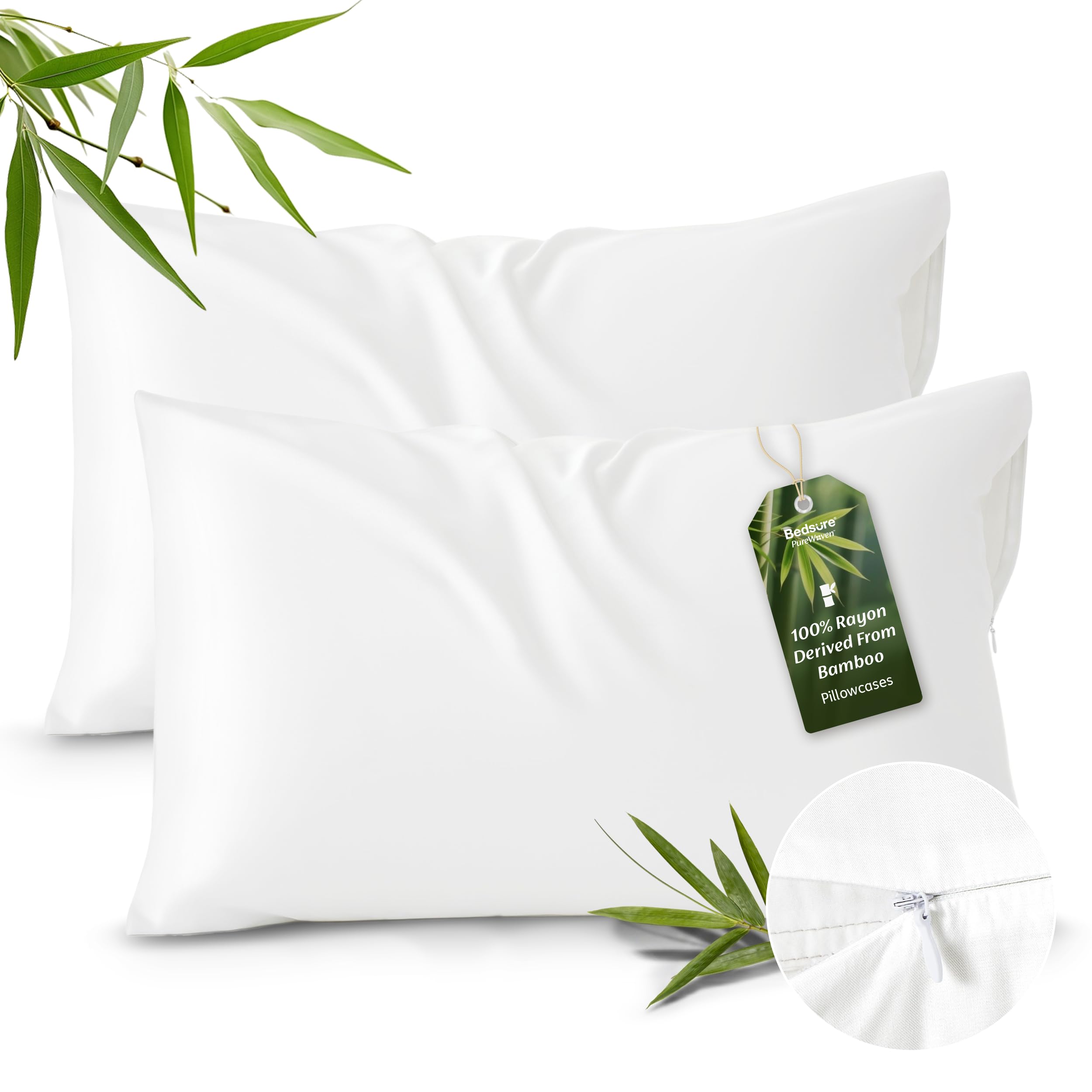 Bedsure Zipper Pillow Cases King, Cooling King Pillow Cases Set of 2