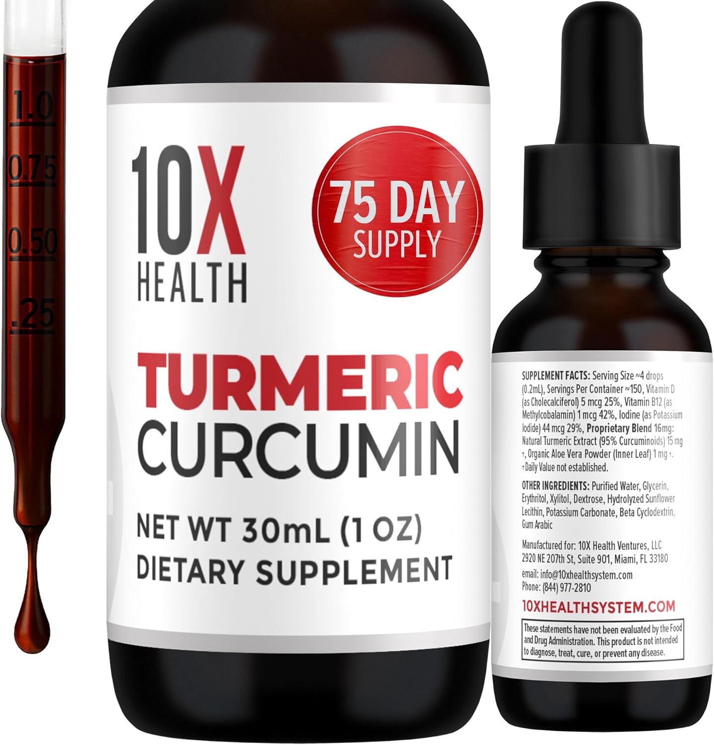 10X Health Turmeric Curcumin Supplement with Vitamin D3 & B12-30mL High Absorption Turmeric Supplement for Joint Supplements for Women, Immunity & Heart Health - Curcuma, Curcumin Supplements