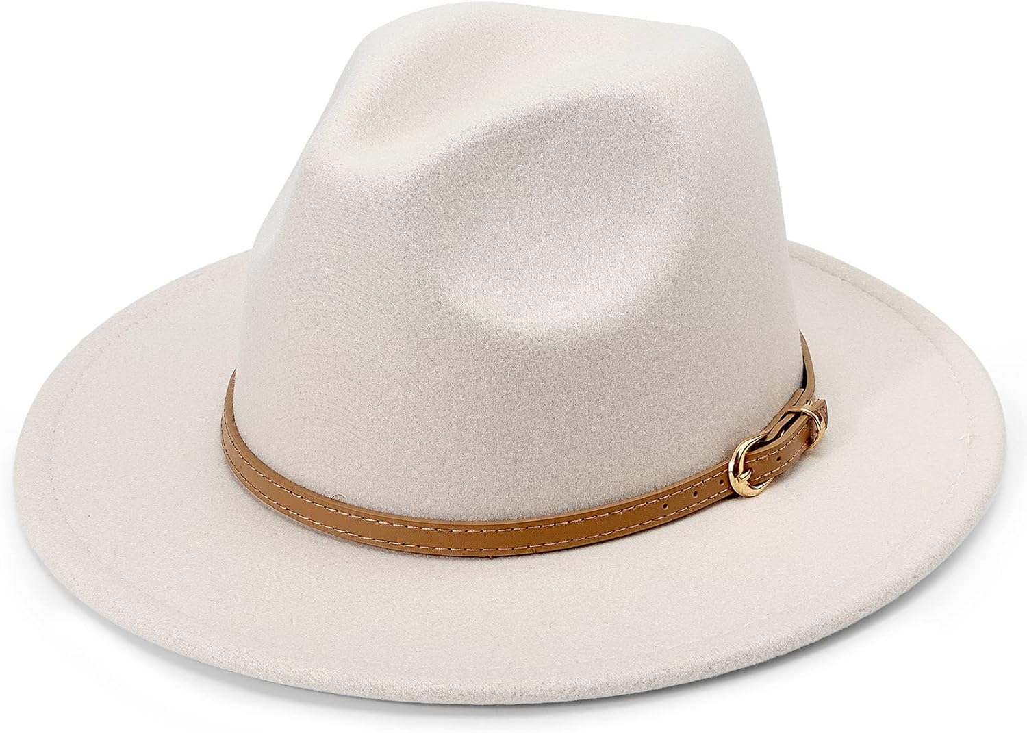 DRESHOW Women Classic Felt Fedora Wide Brim Floppy with Belt Buckle Panama Hat
