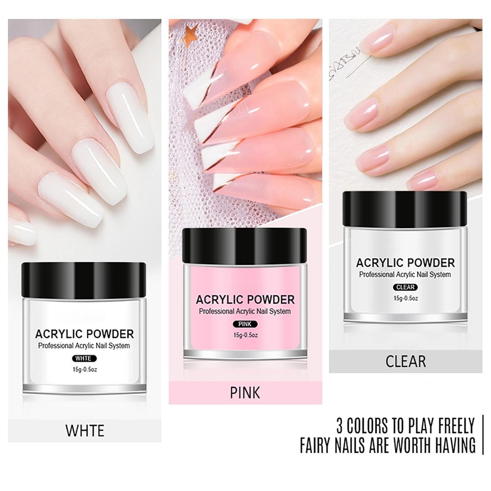 Set di polvere acrilica e liquido, 3 colori, pennello per nail art, forme, tazza di vetro, lima, kit di estensione per unghie per principianti – extension gel rapide
