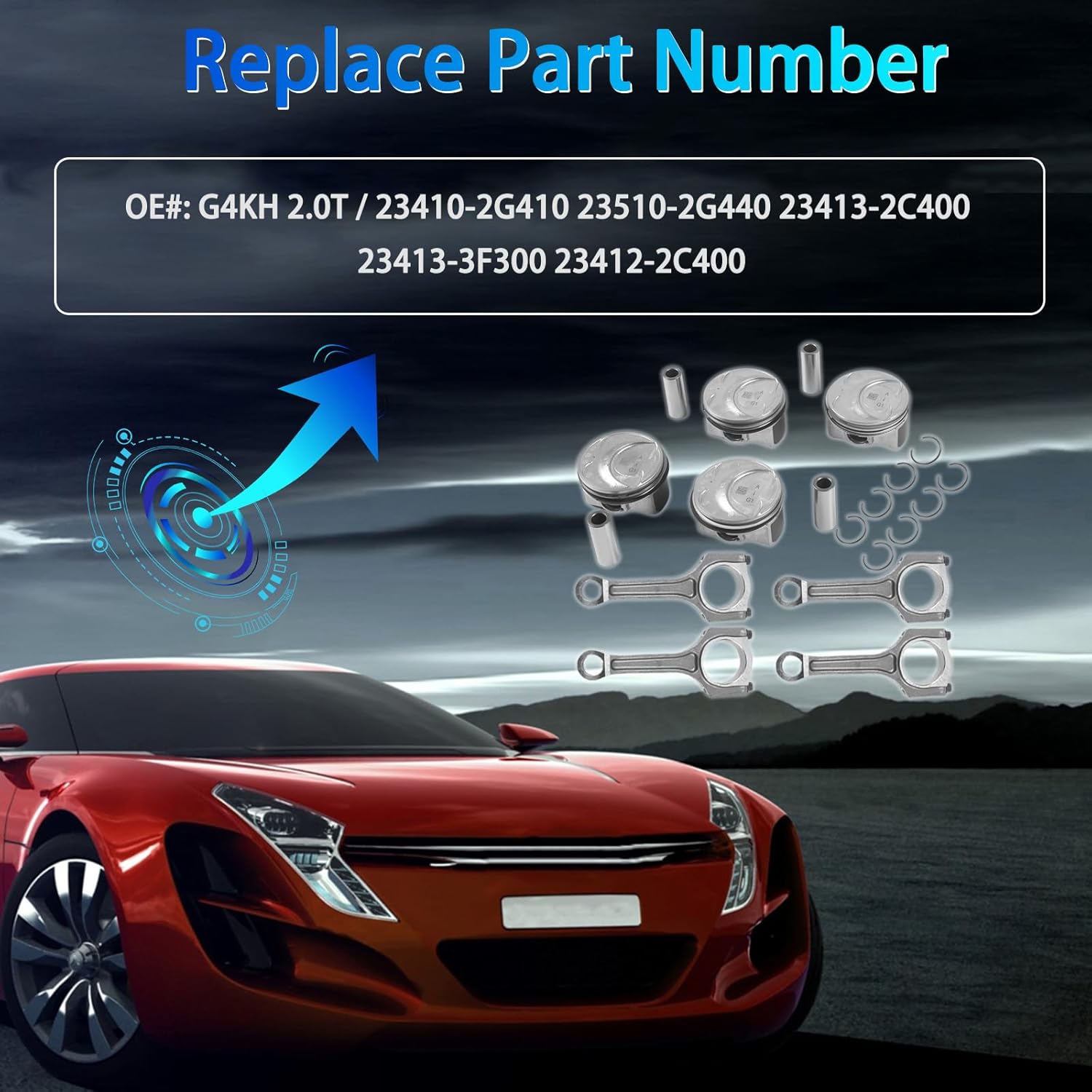 G4KH 2.0T Engine Pistons & Connecting Rod 8Pcs Fits for Hyundai Genesis Coupe/Sonata, Kia Optima/Sportage 2011 2012 2013 2014 2.0L Turbo OE 23410-2G410 23510-2G440 23413-2C400