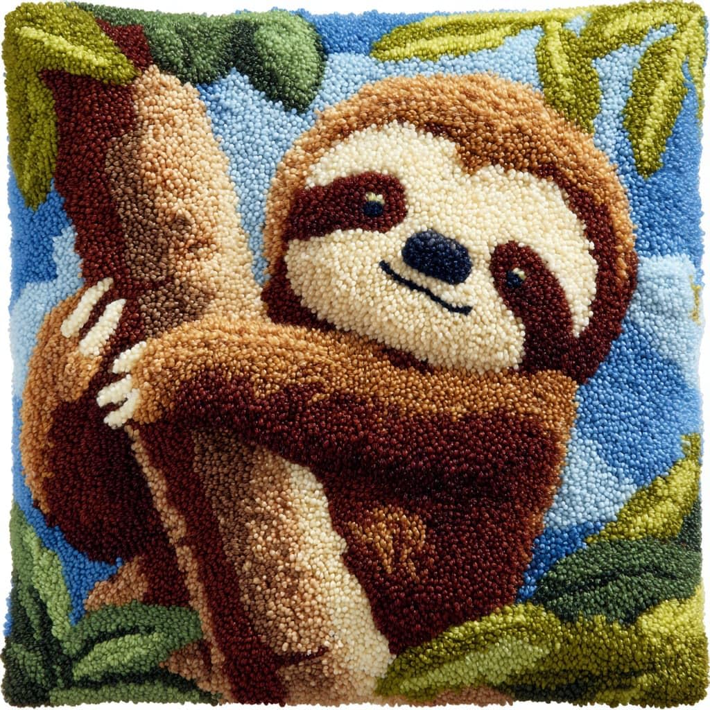 WallustrioaW Latch Hook Kits DIY Throw Pillow Cover,Animal Sloth