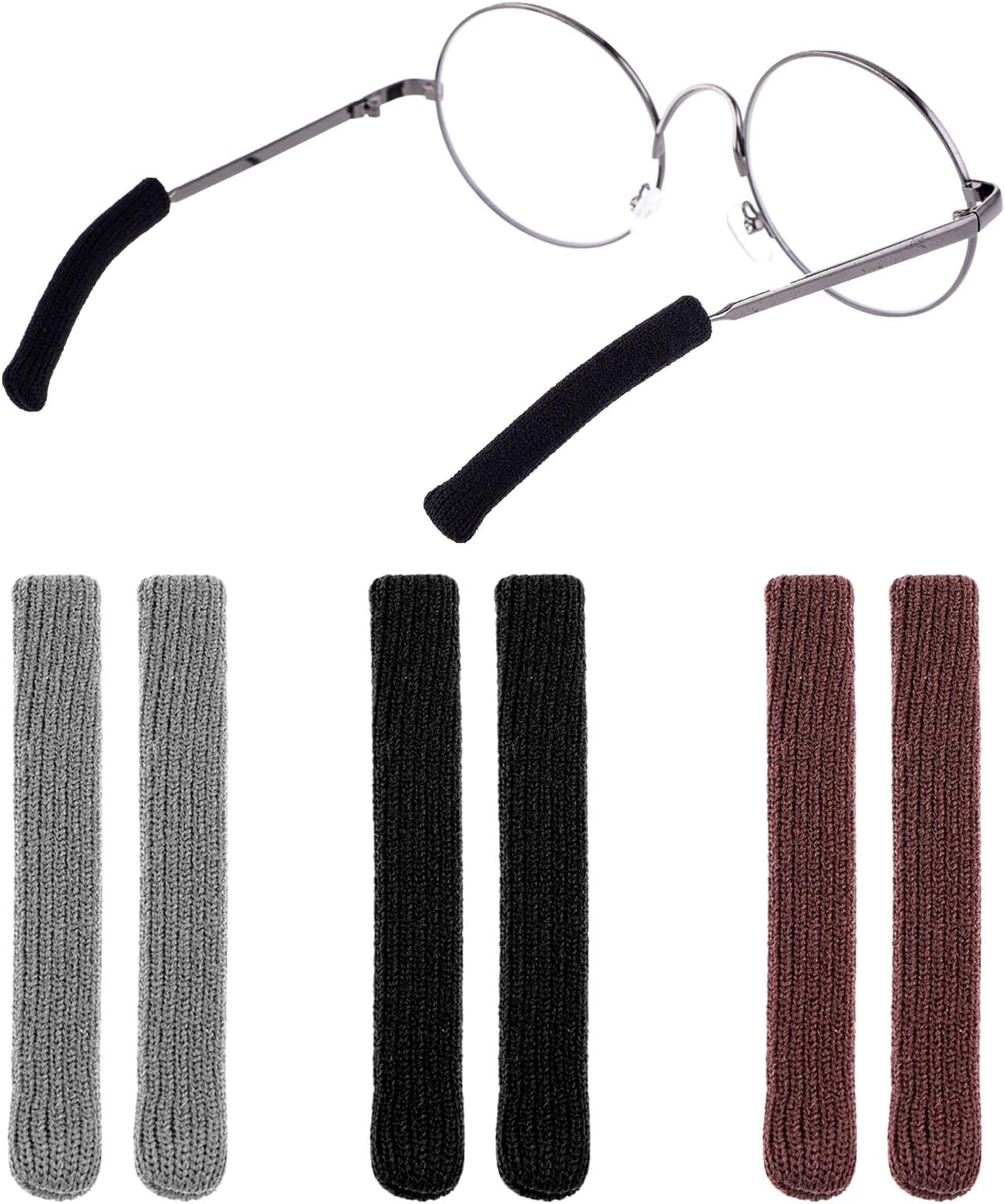 WLLHYF 3 Pair Eyeglass Ear Cushions Elastic Anti-Slip Glasses Ear Grip Soft Knitted Cotton Eyeglasses Temple Tips Sleeve Comfort Glasses Ear Pads Retainers for Sunglasses Eyeglasses Reading Glasses