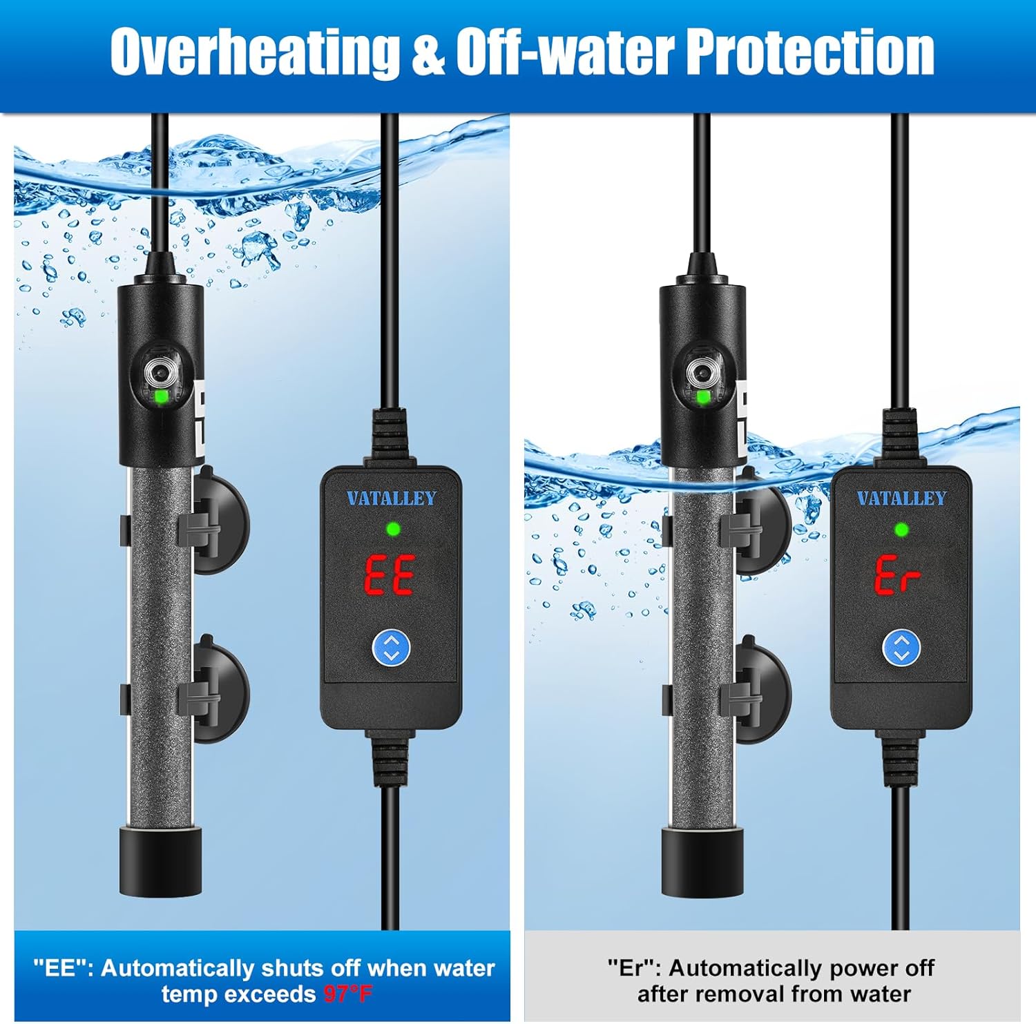 Submersible Fish Tank Heater for Aquarium: 50W/100W/200W/300W/500W Betta Turtle Heaters with Adjstable Temperature Digital LED Controller - Overheating and Off-Water Protection for 40-60 Gallon