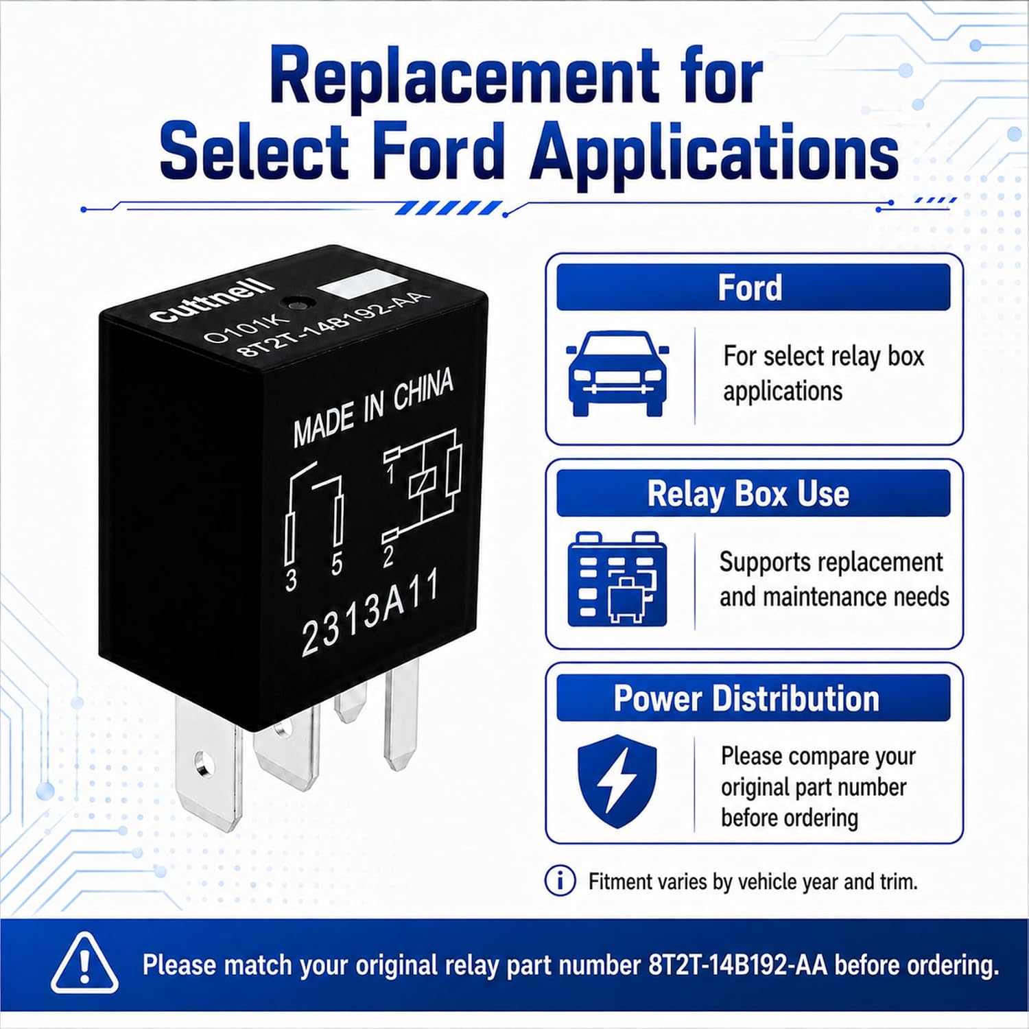 6-Pack 8T2T-14B192-AA Relay 12V 40A 4-Pin Automotive Relay Replacement for Select Ford F-150 Explorer Fusion Edge, O101K Multi-Purpose Relay, Fuel Pump Fan Starter Relay