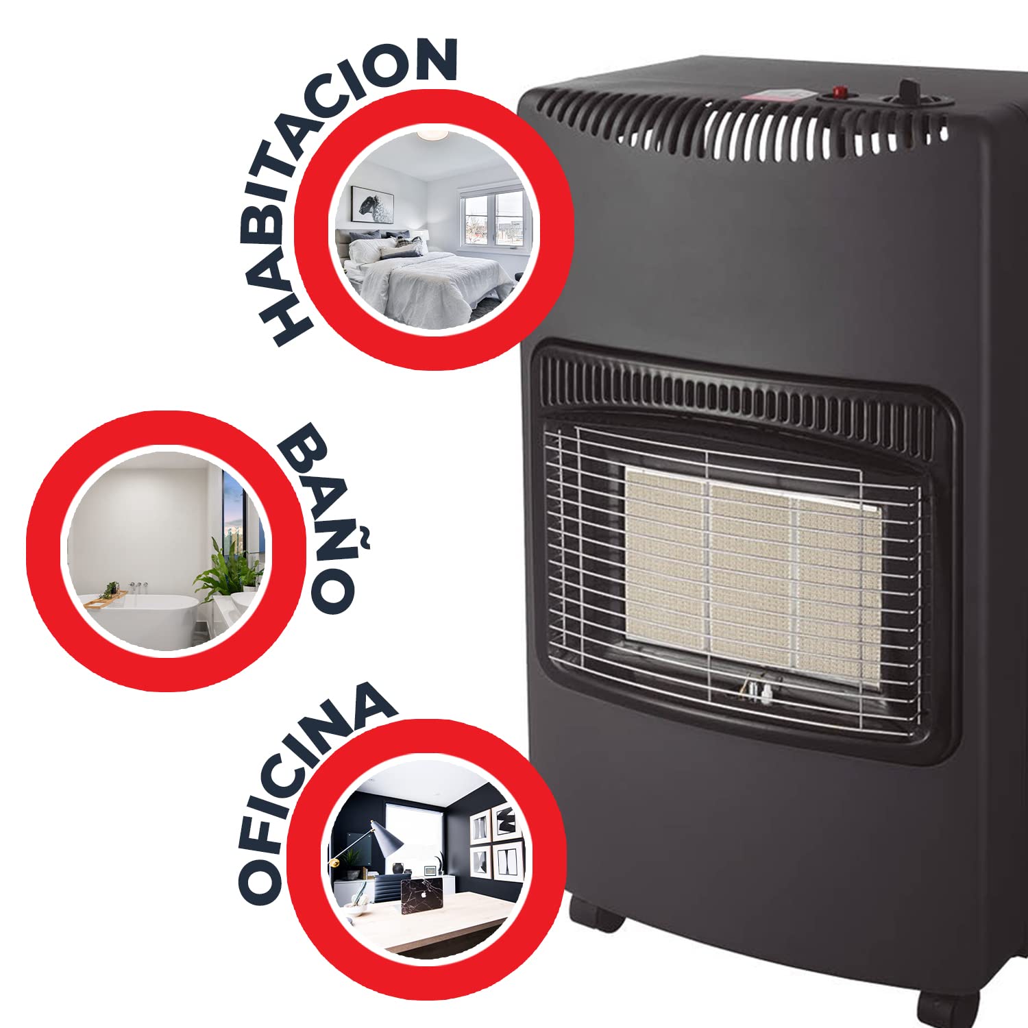 TIENDA EURASIA - Estufa de Gas de Infrarrojos Plegable, Estufa de Gas Butano o Propano, Potencia Max 4.200W, Estufa de 4 Ruedas y Asas, Cobertura 20-80 m², Autoapagado por Vuelco o Fallo Llama