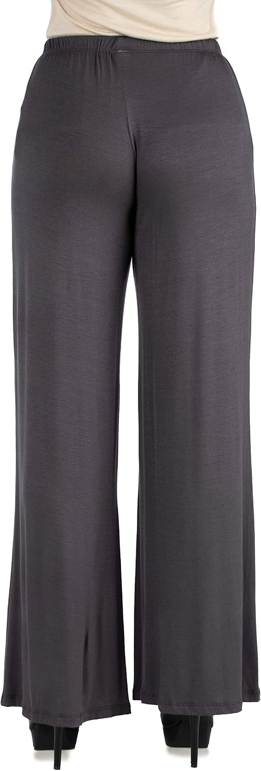 24seven Comfort Apparel Womens Stretch Elastic Waist Comfortable Solid Color Wide Leg Palazzo Pants -Small-3X