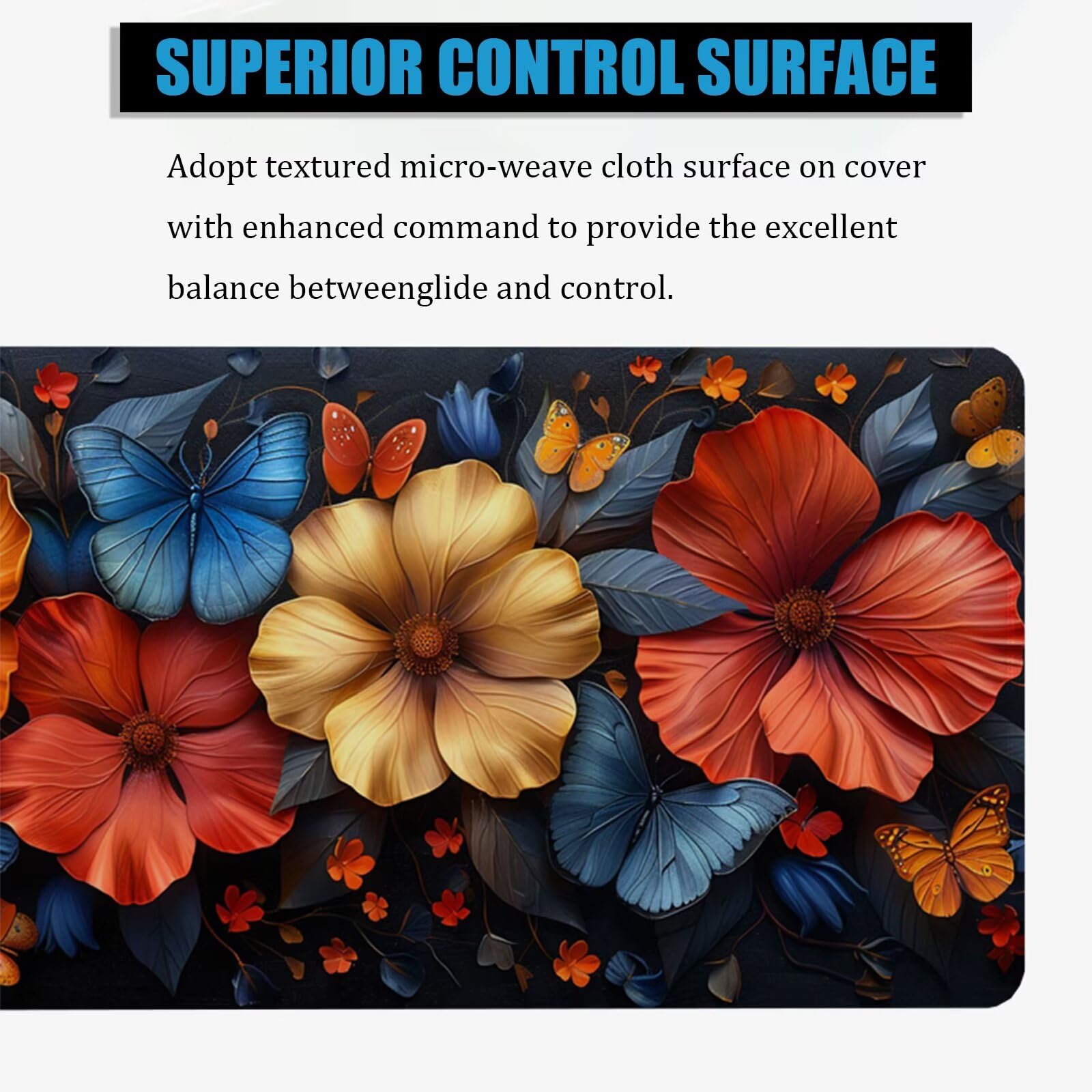 Tappetino Mouse Fiore XL 1500x800x3mm Sottomano Scrivania Farfalla(1), Superficie Liscia Impermeabile, Accessori Ufficio Moderno, Tappeto Scrivania Grande Antiscivolo per Laptop, Regalo Uomo H0-1019