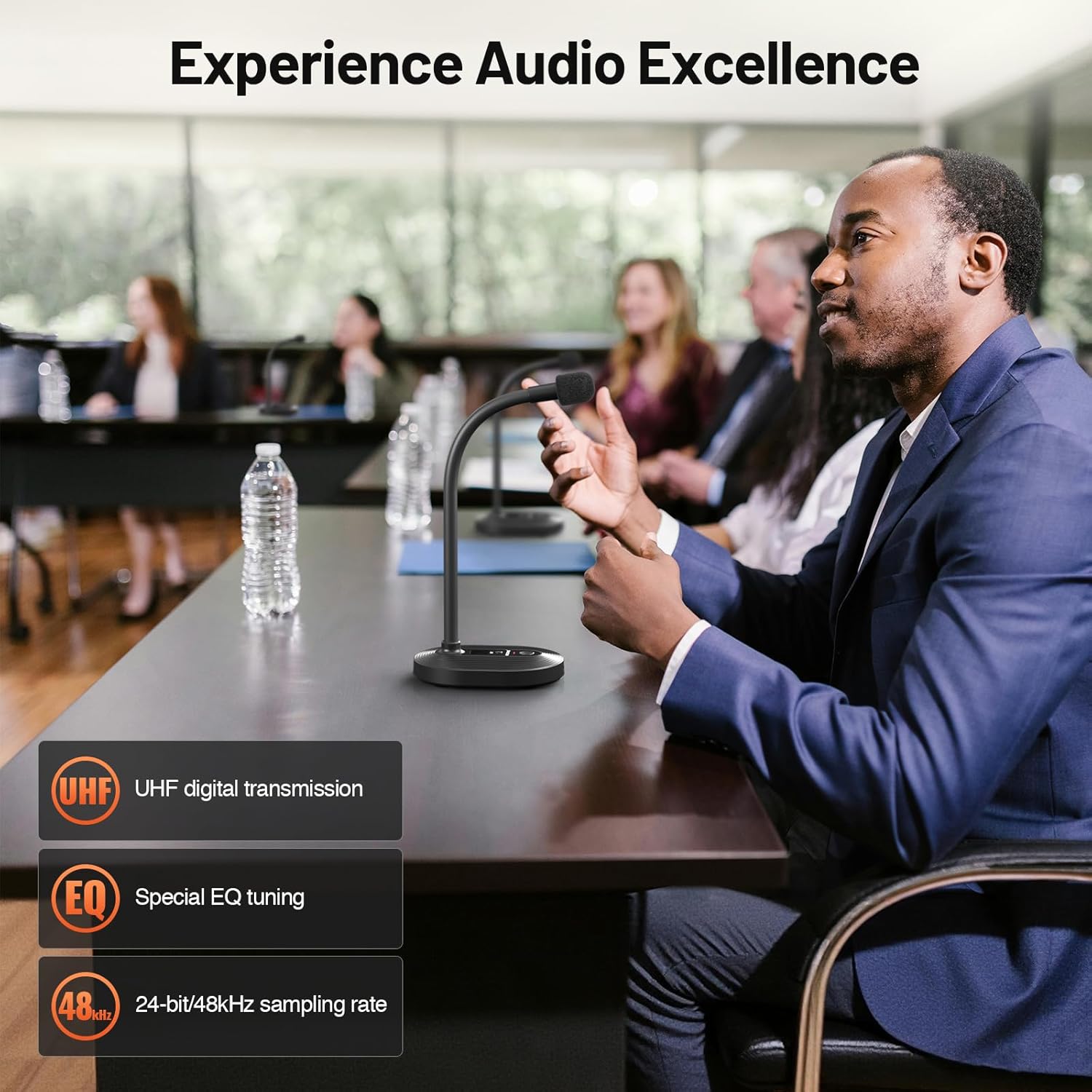 MELONARE 4-Channel Wireless Conference Microphone System, UHF Compact Cordless Mic Set w/ 4x10 Frequencies, 200ft Range, 4 Gooseneck Mics for Lecture, Church, Conference, Public Speaking (MWM-41-4G)