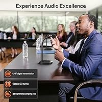 Vista 2 de Sistema de Micrófono Inalámbrico de Conferencia de 4 Canales MELONARE, Juego de Micrófonos Compactos UHF con 4x10 Frecuencias, Alcance de 200 Pies