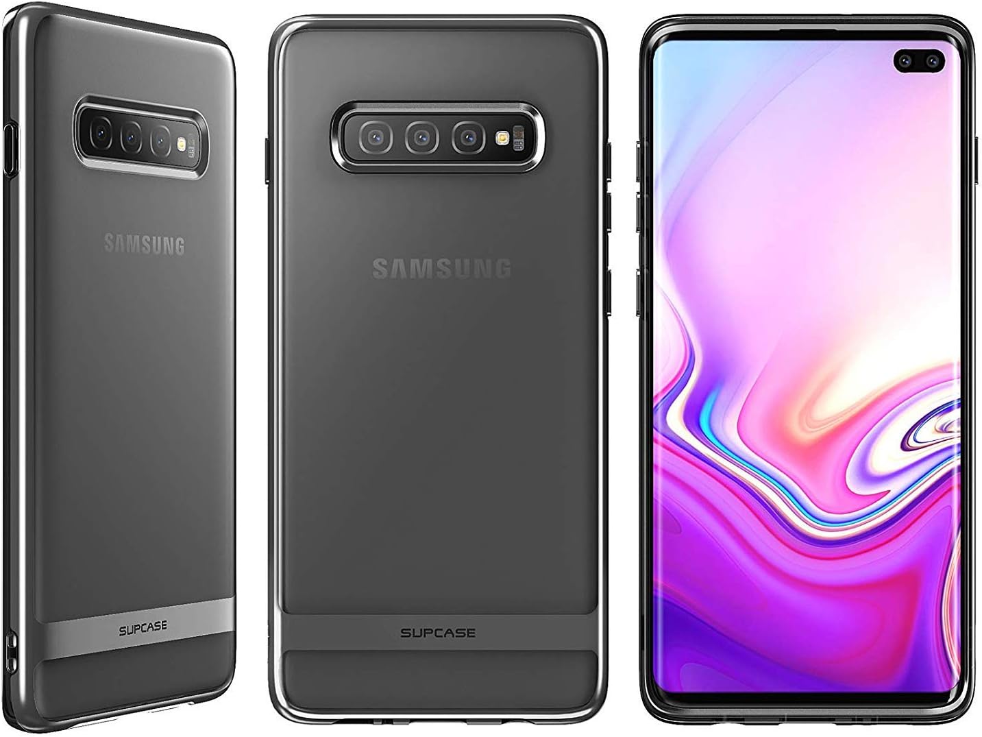 SUPCASE Unicorn Beetle Metro Series Designed for Samsung Galaxy S10 Plus Case (2019 Release) Clear Slim Fit Flexible Soft TPU Cover with Stylish Electroplated Lines (Black)