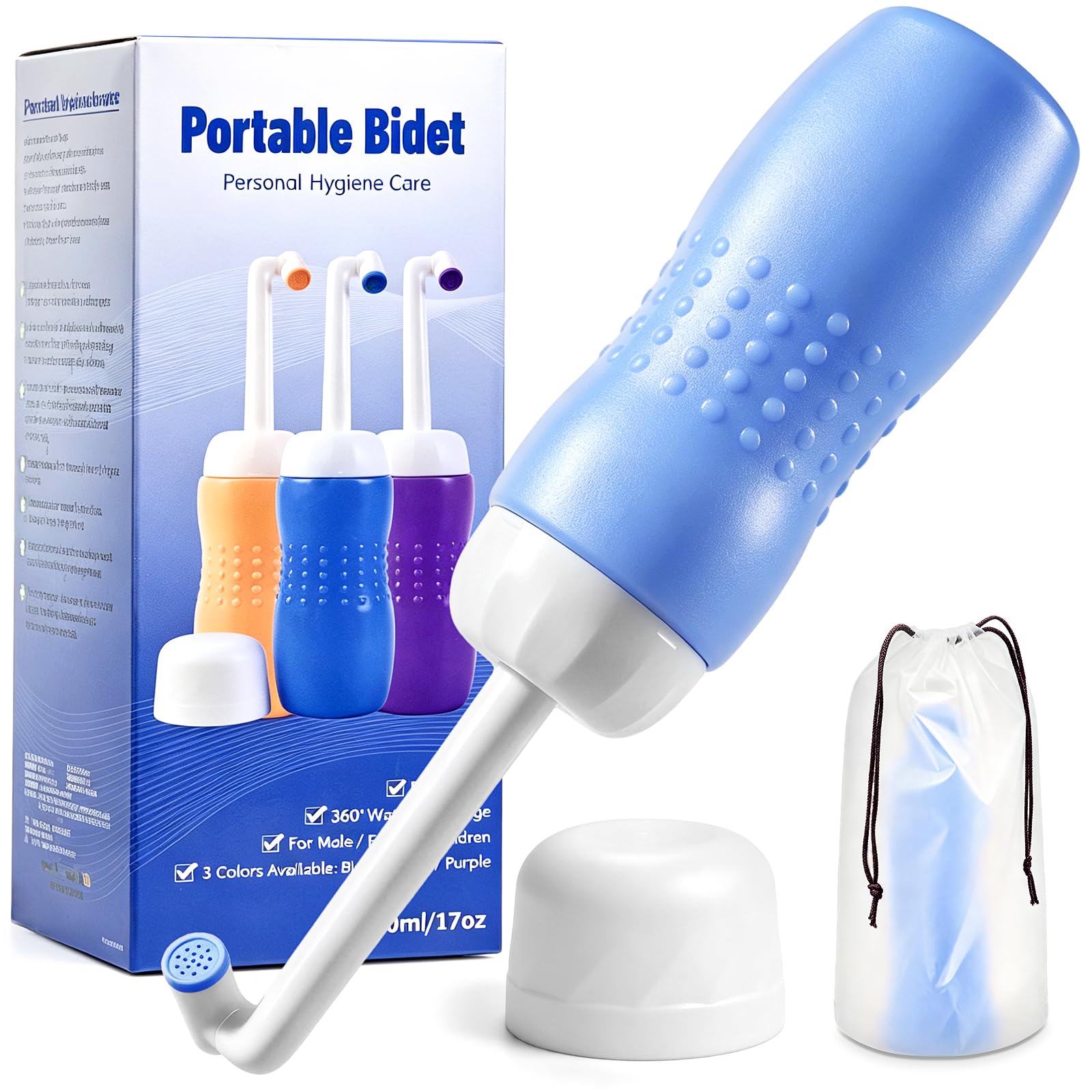 Portable Bidet - Peri Bottle Post Partum for Postpartum and Hospital Recovery, 500ml/17oz Perineal Bottle with 360° Spray and Extendable Nozzle, Inverted Design