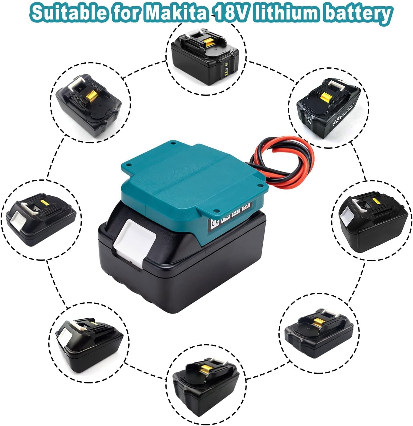 Q/A Battery Power Mount Connector Adapter for makita 18V Dock Holder with 14 awg Wires