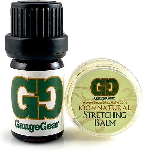 Gauge Gear- mini conjunto de Bálsamo y Mezcla para el cuidado posterior. 0,15oz de bálsamo para expandir la oreja/ 2ml. aceite acondicionador para