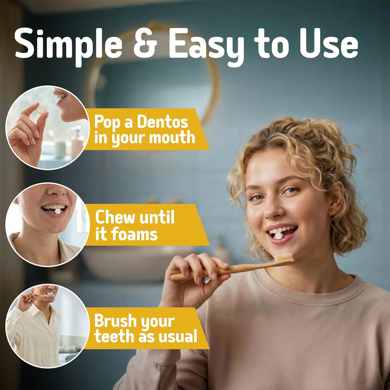 SuperBee Dentos Toothpaste Tablets, 100 Tabs, Fluoride Free & Eco Friendly, Travel Mouthwash Tablets, Sensitive Bites Kids Adults, Chewable Tablet, Spearmint - Image 3