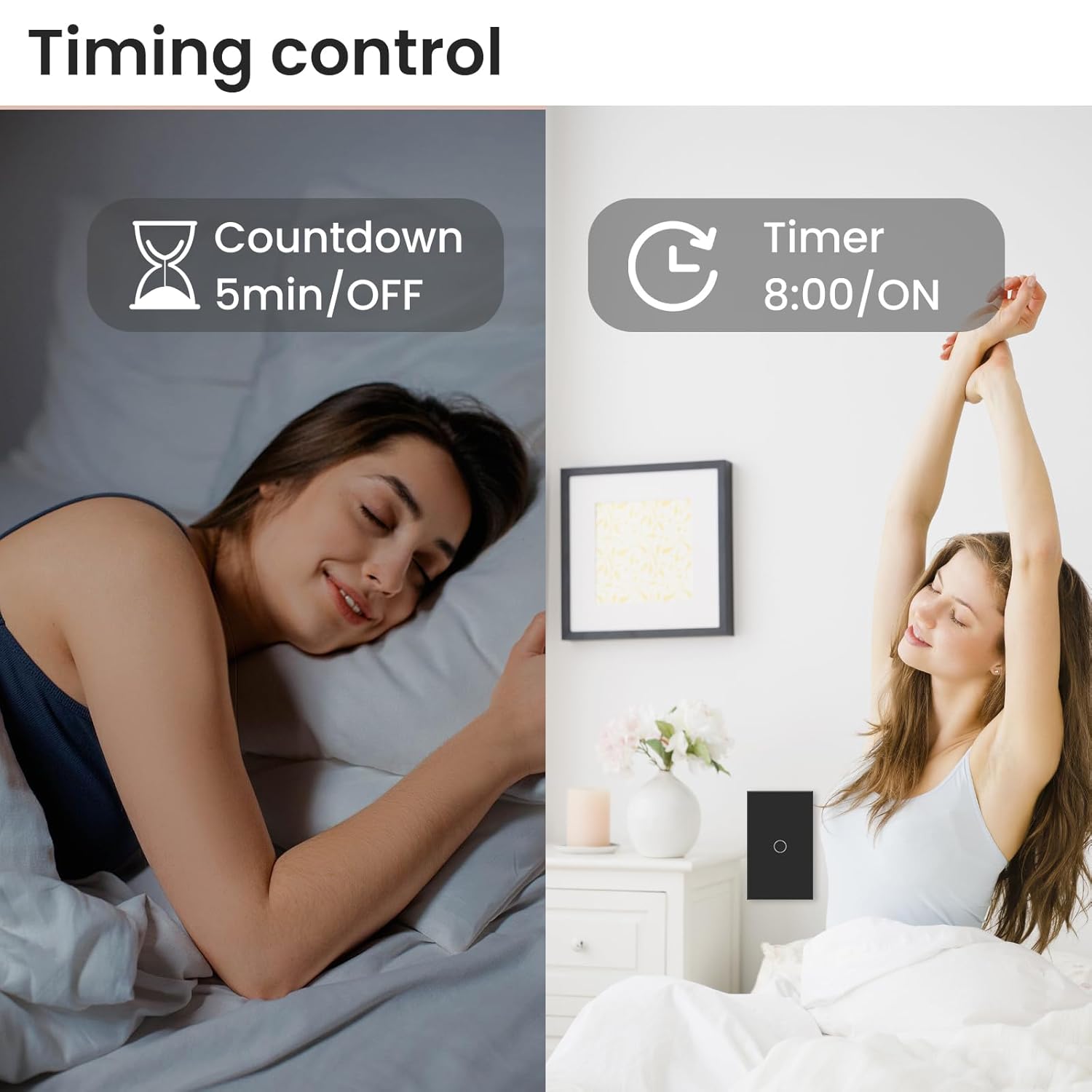WiFi Smart Light Switch,1-Button Single Gang 2.4GHz Wi-Fi Touch Switch, Neutral Wire Required,Work with Smart Life/Tuya App and Alexa,Black