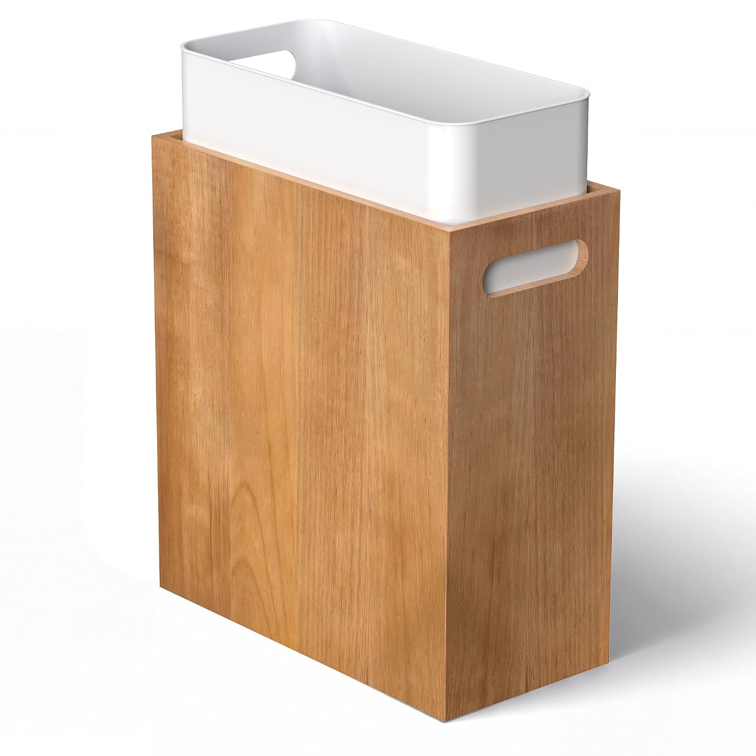 iEGrow 3 Gallon Wooden Trash Can with Lid, Waste Basket with Liner Acacia