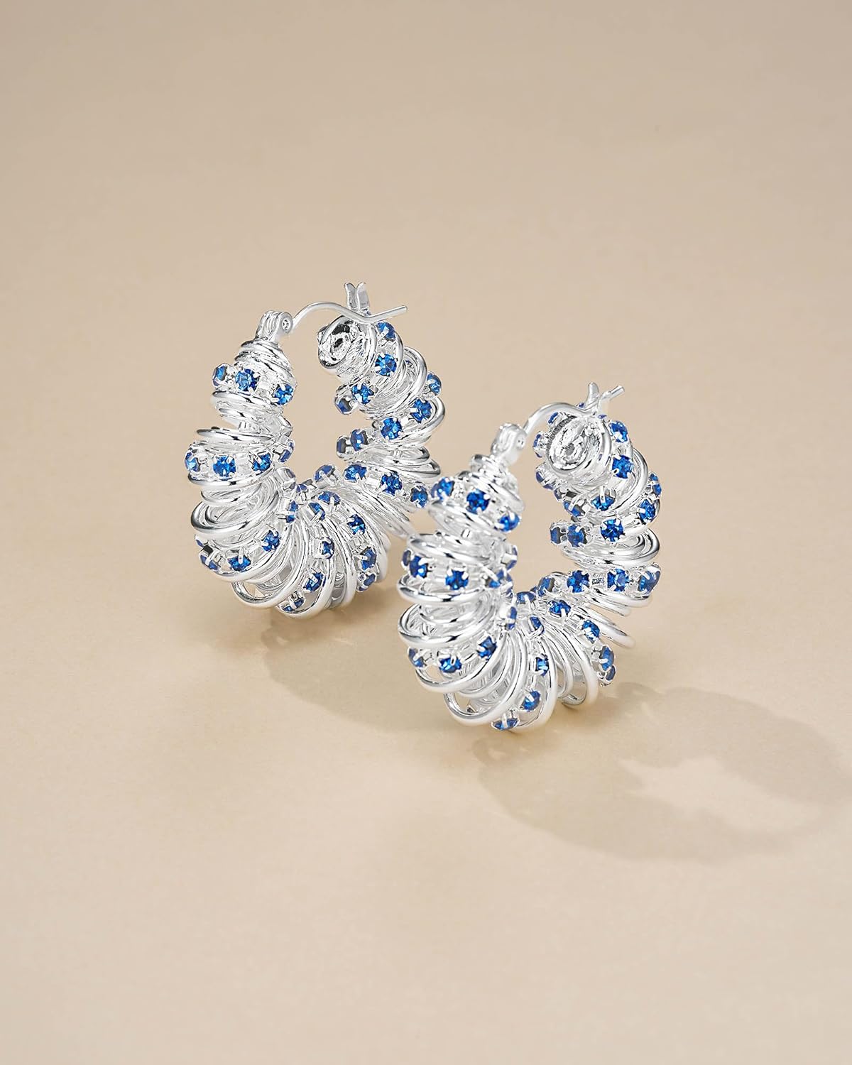 18K Gold Plated Chunky Curve Twisted Open Hoop Statement Stud Earrings with CZ for Women by SNGIA, Large Handmade Spiral Texture Braided Formal Trendy Hoop Jewelry Gifts, Big Circle Geometric Shell Beachy Vacation Fashion Hanging Earrings Accessories, Vintage Retro Thick Bohemian Nickle Free Circular Sun Dangle Earrings. - Image 3