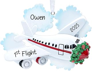 Personalized Jetliner Christmas Ornament 2025 | Airplane - Plane Ornament for Xmas Tree | Unique Gift for First Flight Cabin Crew Pilot Hostess - Custom Name & Year