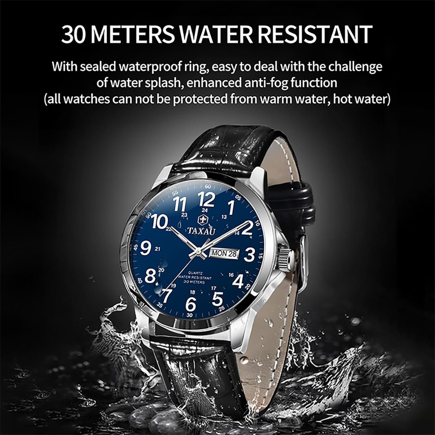 Men's Dress Watches Waterproof Analog Leather Watch with Day Date Large Arabic Numerals Fashion Casual Classic Man Wrist Watch Brown/Black Band Easy Read Relojes para Hombres - Image 3