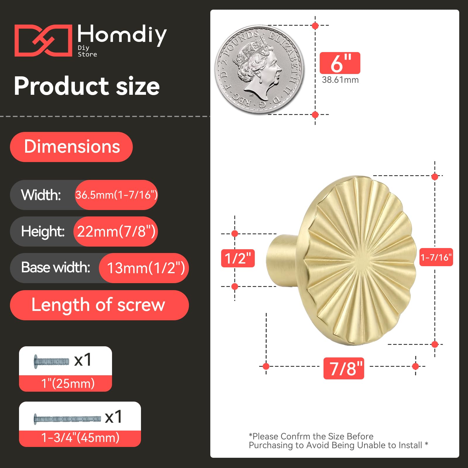 homdiy 10 Pack Gold Kitchen Cabinet Knobs Gold Drawer Knobs, Zinc Alloy Gold Dresser Knobs, Single Hole Cabinet Handles, Gold Knobs for Kitchen Bedroom Bathroom - 5