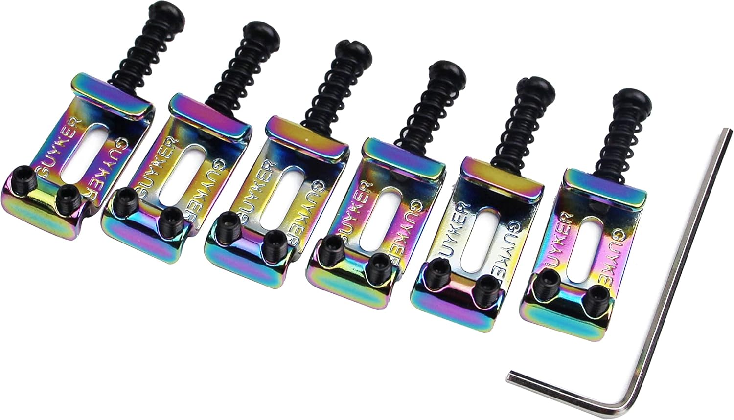 Guyker 10.8mm Guitar Bridge Saddles(Set of 6) – Bent Steel Tremolo System Bridges Saddle Replacement Part Compatible with Fender Stratocaster Strat ST TL(Chameleon Rainbow)