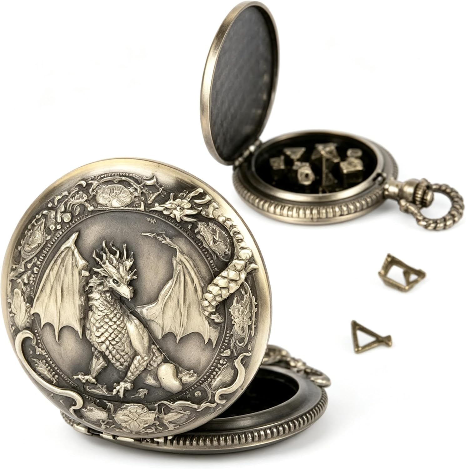 Dragon DND Dice Set with Pocket Watch Case, 7PCS Mini Metal Dice for Dungeons and Dragons, Role Playing Board Games Accessories, Gift for Tabletop Lovers