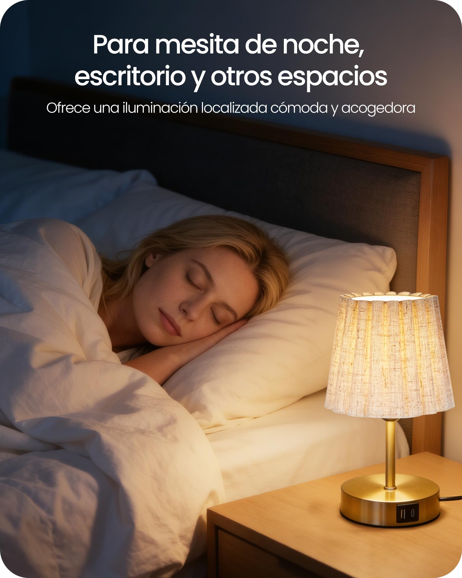 Lámpara de Mesa Táctil Ajustable, Juego de 2, con Puertos de Carga USB A y Type C, Luz LED Ajustable, Regulación Continua del 10% al 100%, Base E27, para Mesita de Noche, Dormitorio
