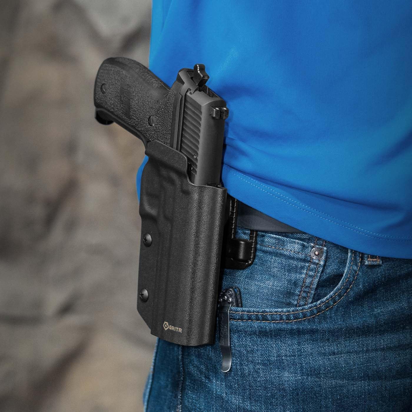 GRITR OWB Kydex Right Hand Gun Holster Fits Sig Sauer P226 | EDC Pistol Accessory w/Optic Cut, Adjustable Retention & Cant, Compatible w/Safariland QLS/G-Code RTI Attachments