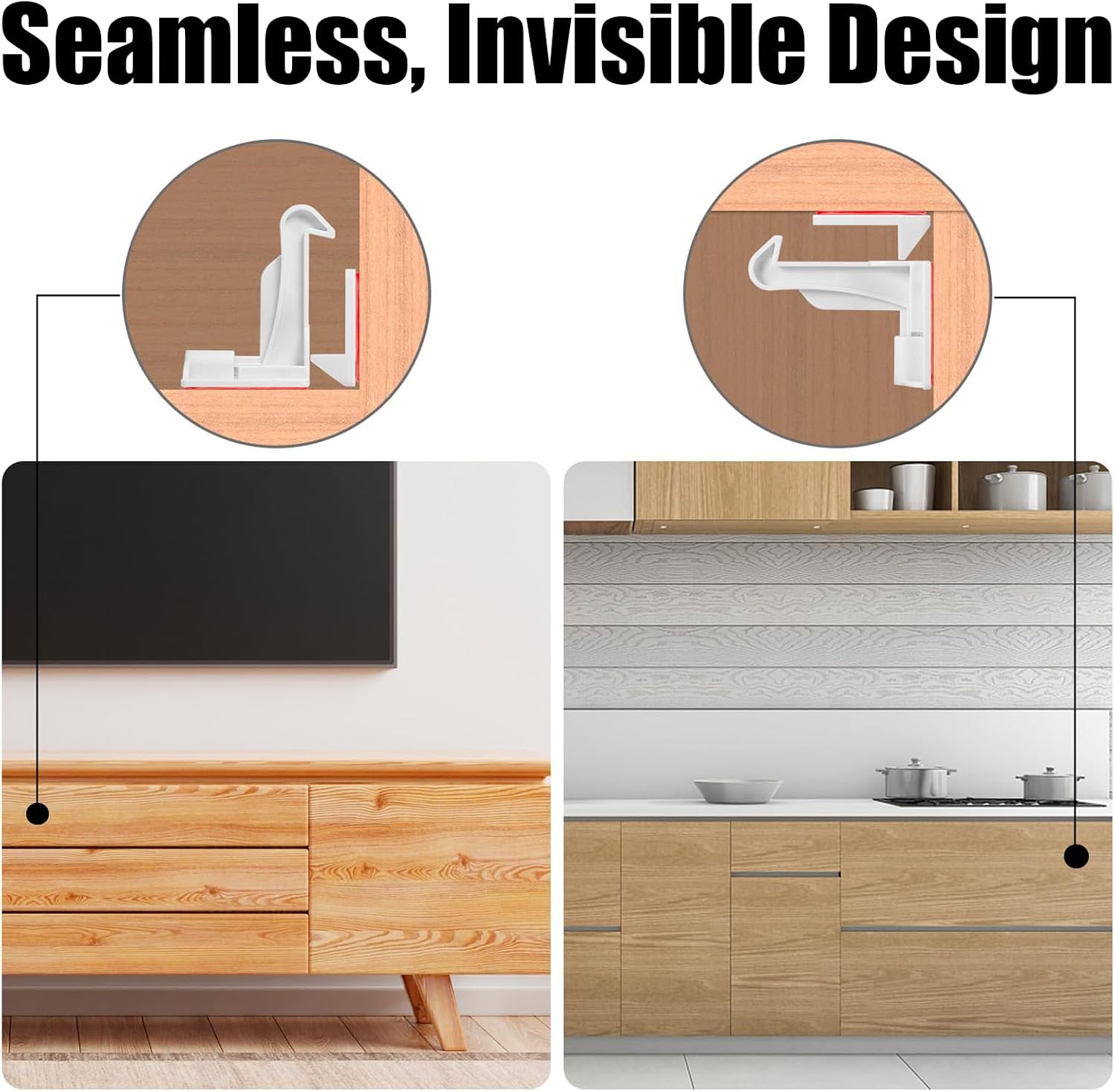 10 Pack Upgraded Invisible Baby Proofing Cabinet Latch Locks - No Drilling or Tools Required, Children Proof Cupboard Drawers Latches, Works with Most Cabinets and Drawers - Adhesive Easy Installation