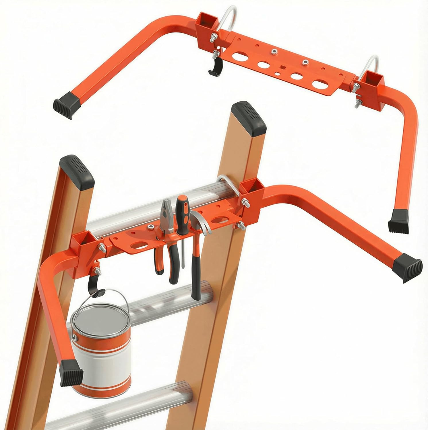 Ladder Stabilizer with Tool Tray & Hook - Heavy Duty Roof Gutter Guard, Universal Ladder Stabilizer for Gutters/Windows, Safe Stabilizer for All Ladder Types