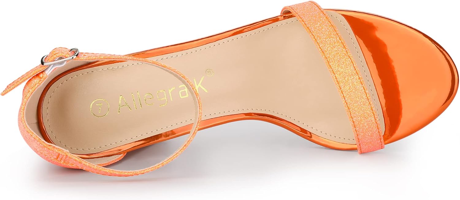 Allegra K Women's Glitter Ankle Strap Chunky Heels Orange Sandals - 6 M US - Image 4