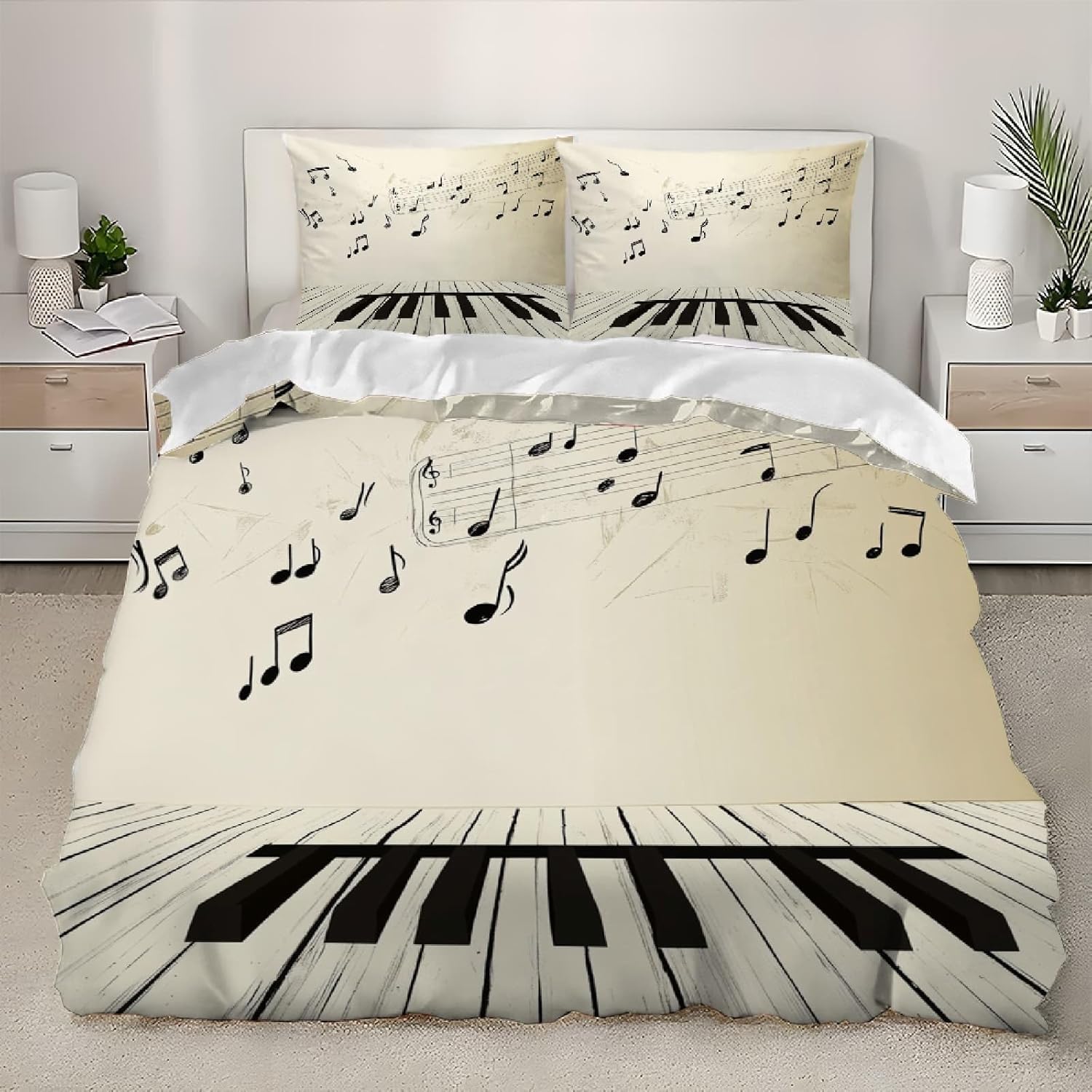 Housse de Couette 160 x 200 Notes de Musique Parure de Lit Enfant Style Piano 3D
