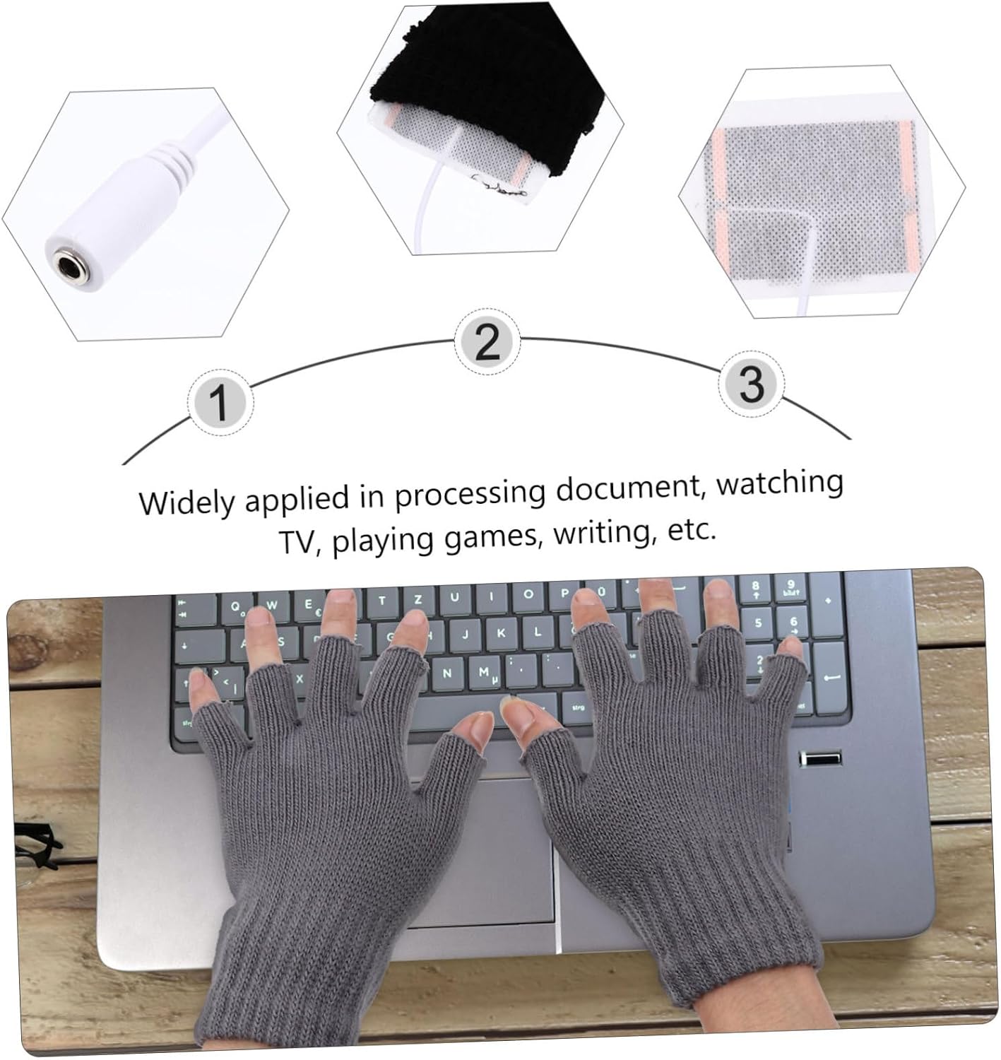 Didiseaon 2 Pairs Half Finger USB Heated Gloves Woolen Winter Gloves for Work and Gaming Outdoor Hand Warmer