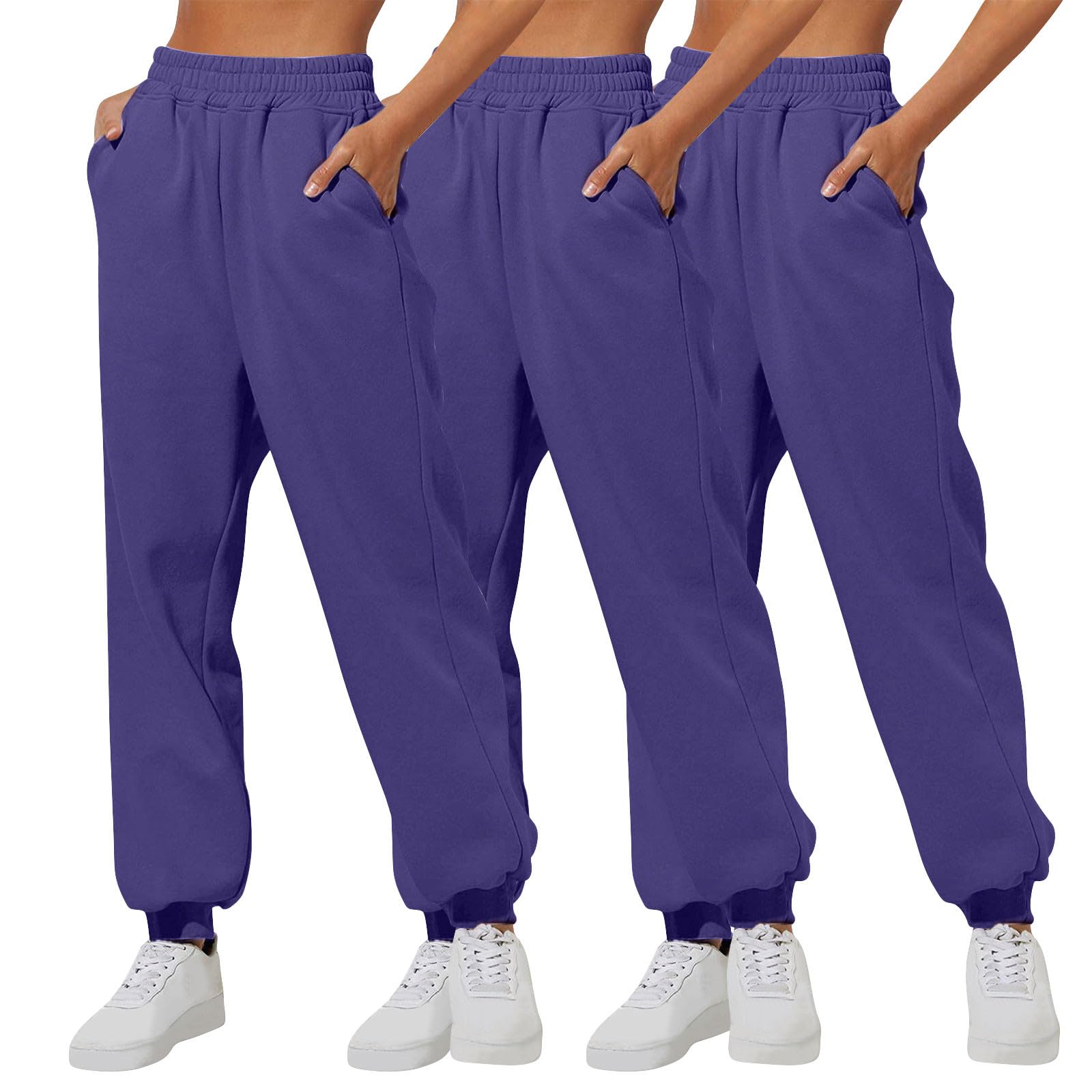 KHIRVWL Jogginghose Damen Elastischer Bund Sporthose 3pc Einfarbige Sweatpants Mit Kordelzug Lockere Traininghose Modische Geradem Bein Hose Wanderhose Luftige Bequeme Laufhose Mit Taschen