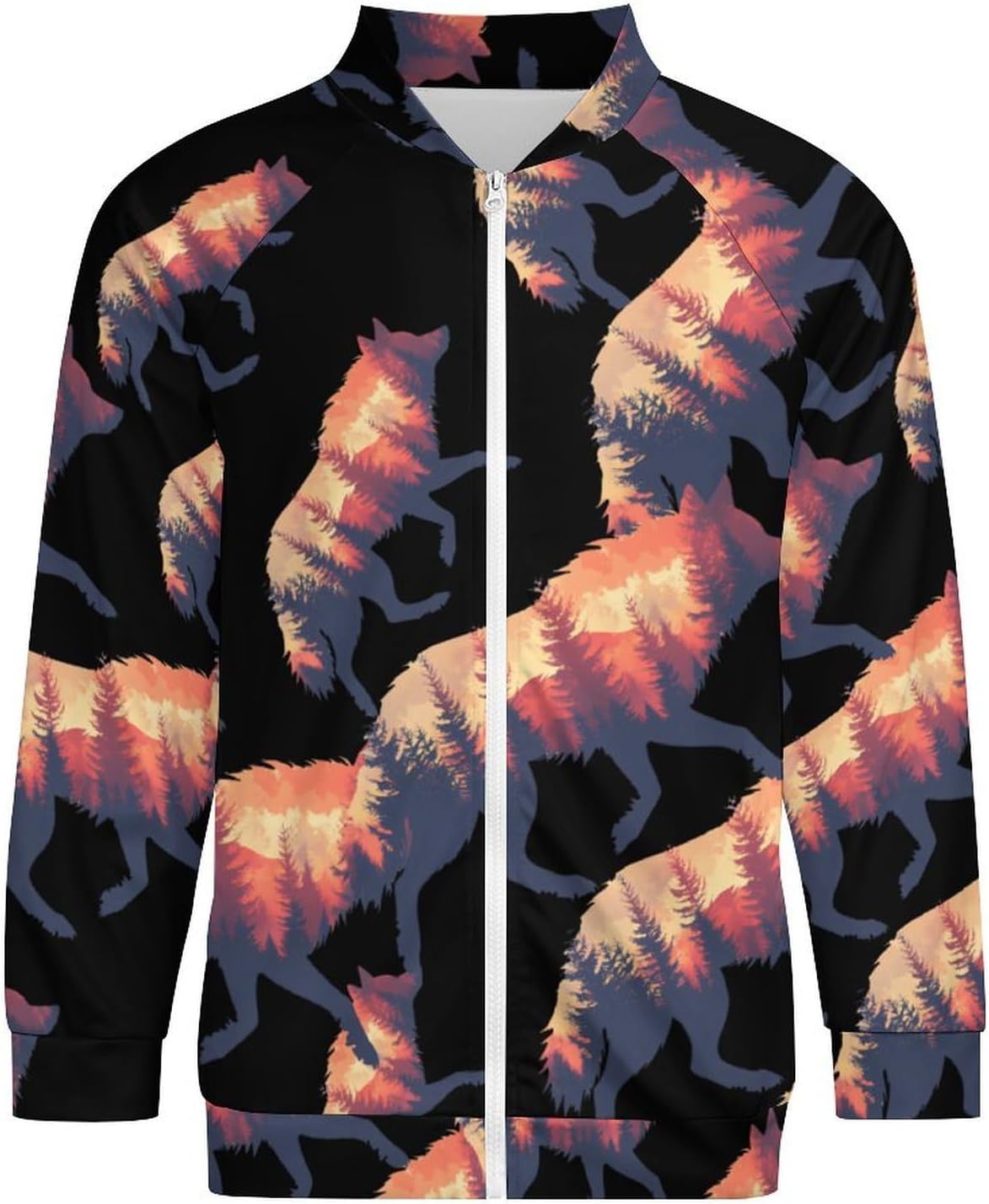 Wolf Nature Forests Men's Zip Up Sweatshirt Casual Sweater Jackets Long Sleeve Tops Lightweight Coat