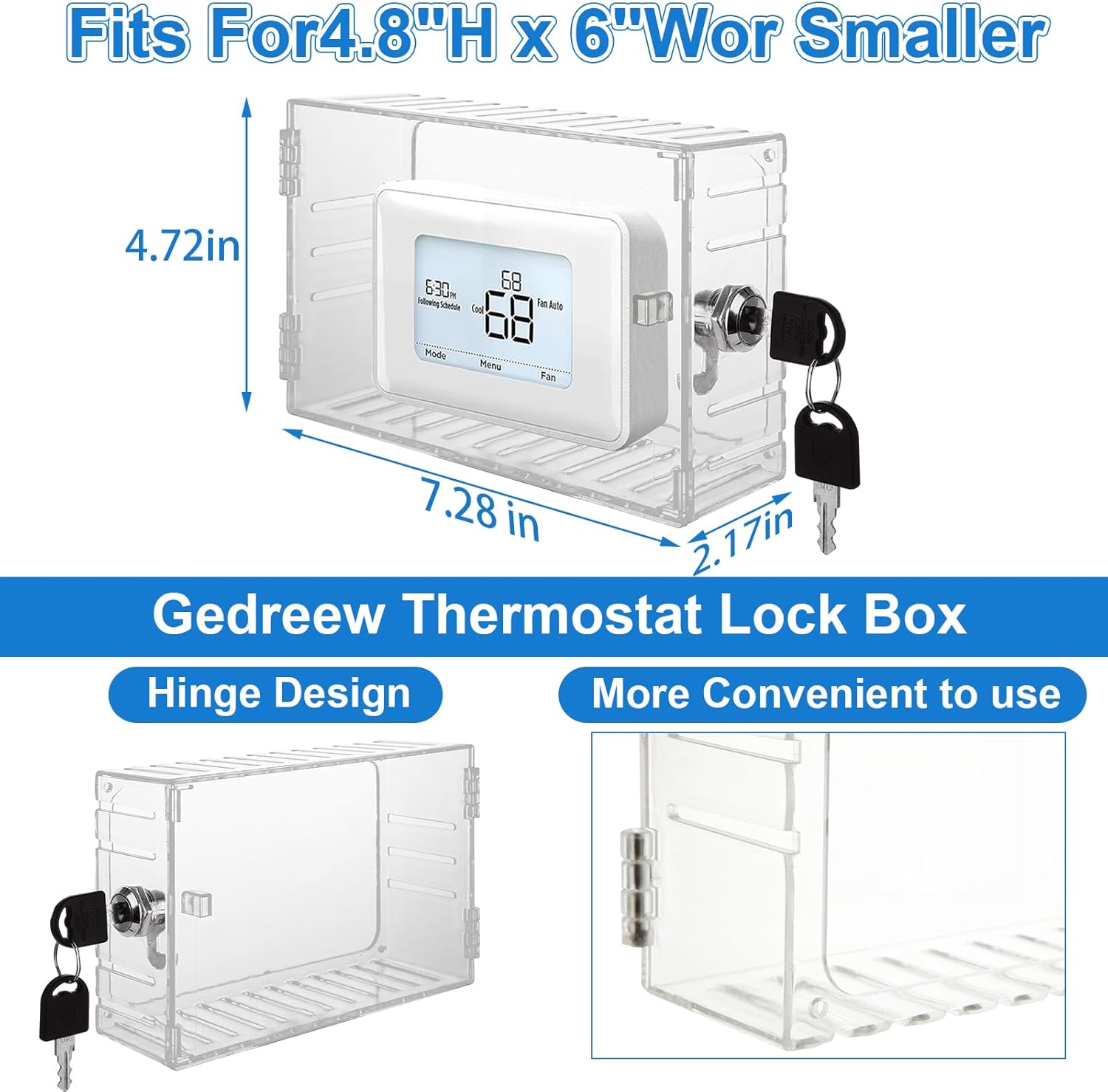 4PCS Large Thermostat Lock Box with Key, Clear Thermostat Cover with Lock for Thermostat on Wall, Lockable Thermostat Lock Box Cover, AC Lock Box Cover with Key Fit Thermostat 5"H x6"W or Smaller