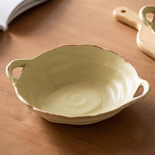 Miniatura 6 de Cuenco de cerámica retro con asas, borde de forma libre para ensalada de frutas, fideos de sopa y encimera decorativa de cocina (pequeño)
