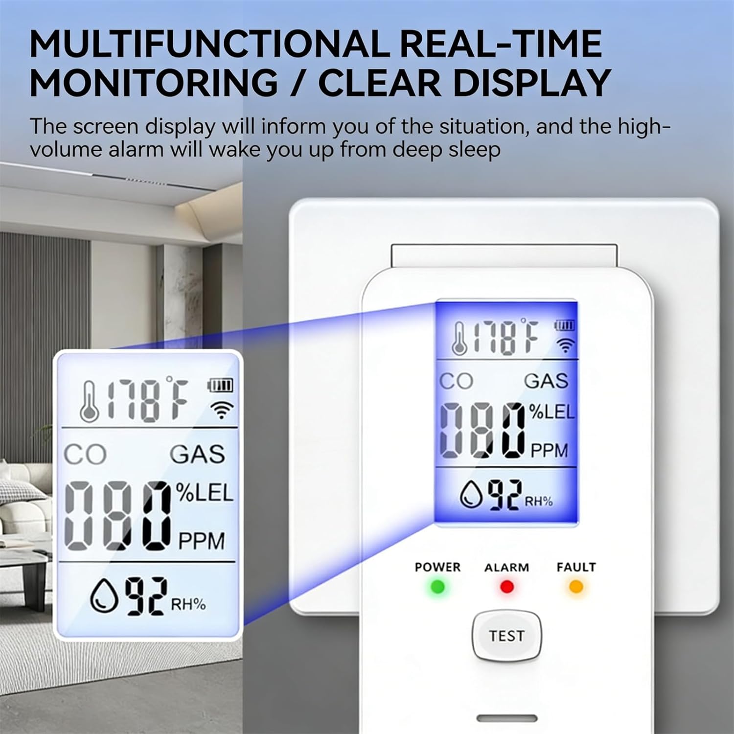 4-in-1 Detector with Digital Display for Home, HD Screen, for Homes, Apartment, Hotel, Camping (1PCS*Black)