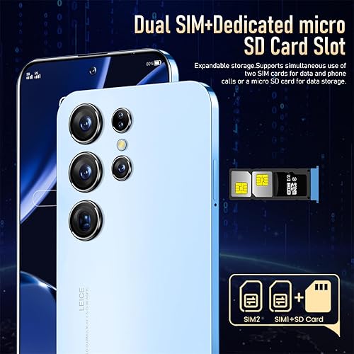Miniatura 7 de ExAchat Teléfonos celulares desbloqueados 5G, teléfono inteligente con pantalla HD de 6.8 pulgadas, 8 GB+256 GB, 6800 mAh, cámara de 64 MP+24 MP,