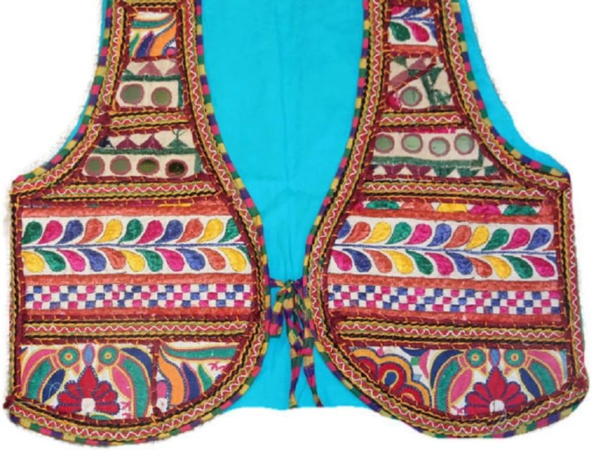 Samudrika Designer Hand Embroidered Indian Kutch Style Koti Shrug Jacket Light Blue