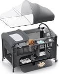 Obee Odee 4 in 1 Baby Bassinet, Pack and Play, Diaper Changer - Comes with Mattress, Mosquito Net,Bottom Storage and Toy Bar for Newborn to Toddles (Off-White)