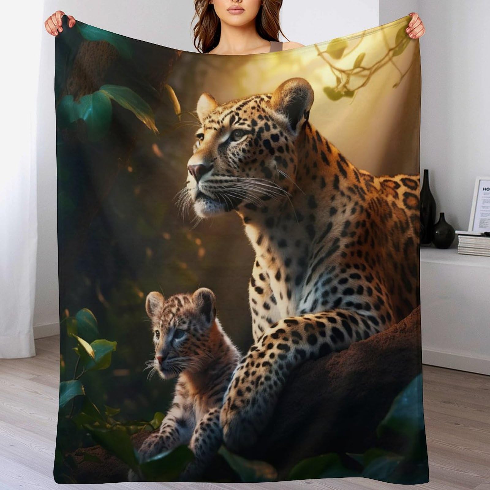 Manta de forro polar de leopardo 130x180 cm de microfibra mullida para sofá y cama